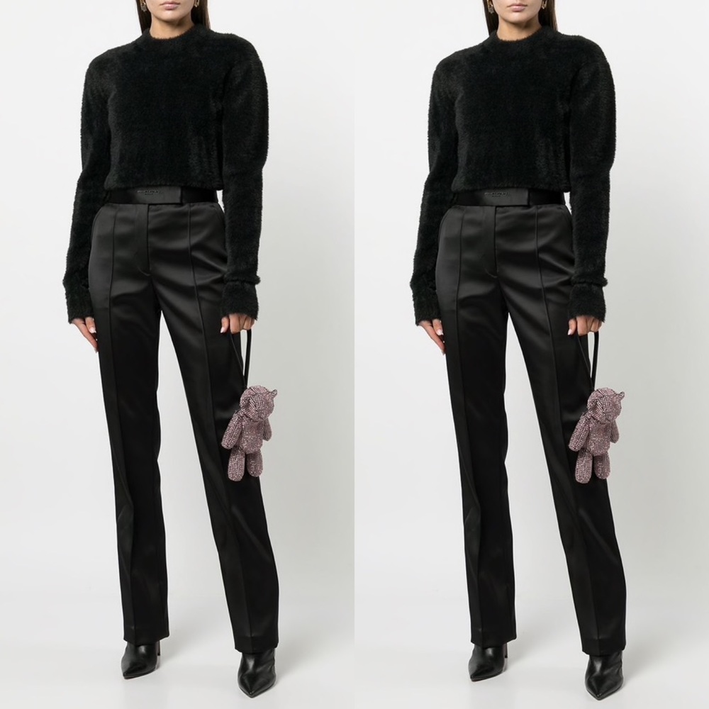 Alexander Wang Stacked Hem Heavy Satin Pants in Black